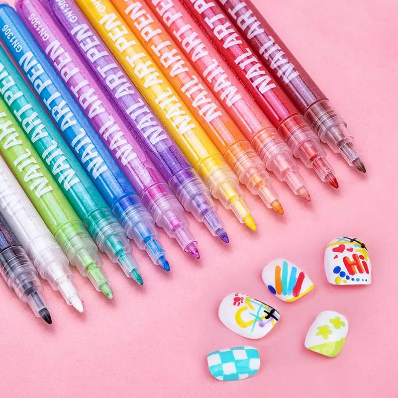 12-Color Nail Art Pen Set with 0.6mm Fine Tips – Quick-Dry Waterproof Acrylic Nail Polish Pens for DIY Nail Art, Painting & Manicure Designs summerwins