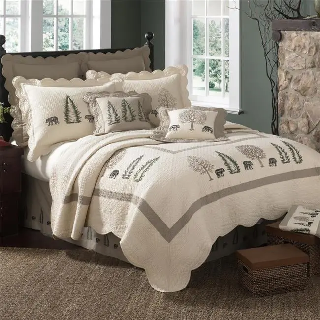 American Heritage Textiles Z95307 King Size Prewashed Wholecloth Quilt Set - 3-Piece Cotton Bear Creek Design, 110x96 in, Multi-Color, Prevent Shrinking