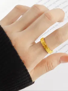 Ancient Hammered Plain Circle Plated 18k Gold Ring, Unisex Couple Design, Simple Versatile Non-Fading Finger Ring, Fashion Rings
