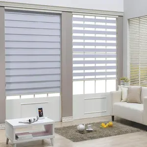 HTTMT [Many Sizes] Cordless Zebra Shades Roller Blinds White/Brown Cordless Dual Layer Shade Sheer Window Treatment Privacy Light Filtering Shades