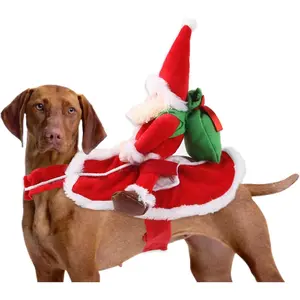 Santa Claus Dog Riding Costume Christmas Pet Cowboy Clothes Funny Cat Apparel for X-mas Party Dress up XL Chest 28.7-32.3in Soft Polyester Material Hook&Loop Design