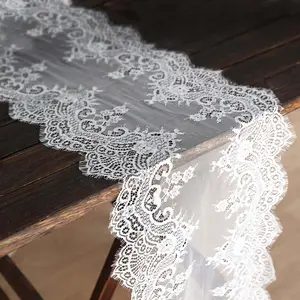 Premium Lace Fabric Table Runner 15"x117" White with Scalloped Frill Edges - Vintage Classic Table Decor