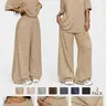 【Black Friday】Women's Casual Two-Piece Lounge Set, Oversized Asymmetrical-Neck Top and Drawstring Wide-Leg Pants, Solid-Color Relaxed-Fit Outfit for Spring and Fall