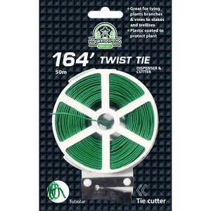 HK Gardening 164' Garden Plant Support Twist Tie Green Wire with Cutter