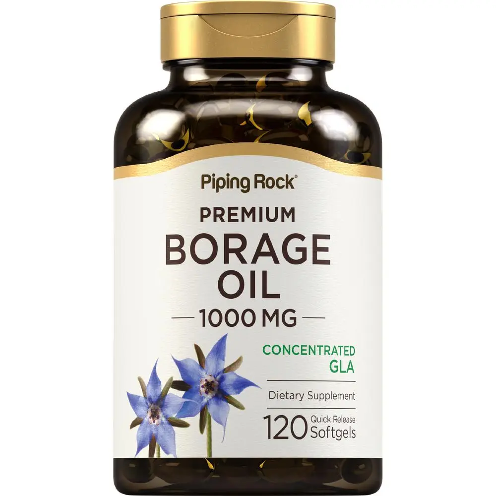 Piping Rock Borage Oil Supplement | 1000 mg Softgel Capsules | 120 Count | Cold Pressed | Hexane Free | Non-GMO, Gluten Free Supplement