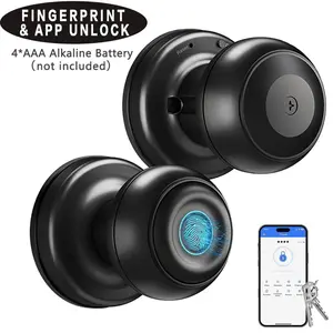 Fingerprint Door Lock, Smart Fingerprint Door Knob with Lock, Biometric Door Locks with App Control & Key, Keyless Thumbprint Entry Door Locks for Bedroom, Front Door, Home, Apartment-Silver