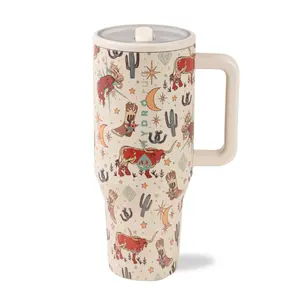 Hydrojug Western Cowboy 40oz Stainless Steel Insulated Tumbler! A portable travel cup featuring a leak-proof design and a non-slip rubber base. The ideal choice for dates, school, sports and fitness, travel, and outdoor adventures.
