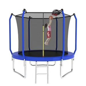 8FT/10FT Trampoline with Basketball Hoop, ASTM Approved Reinforced Type Outdoor Trampoline with Enclosure Net