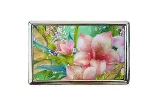 Lily Flower Cherry Blossom Illustration Metal Wallet Case