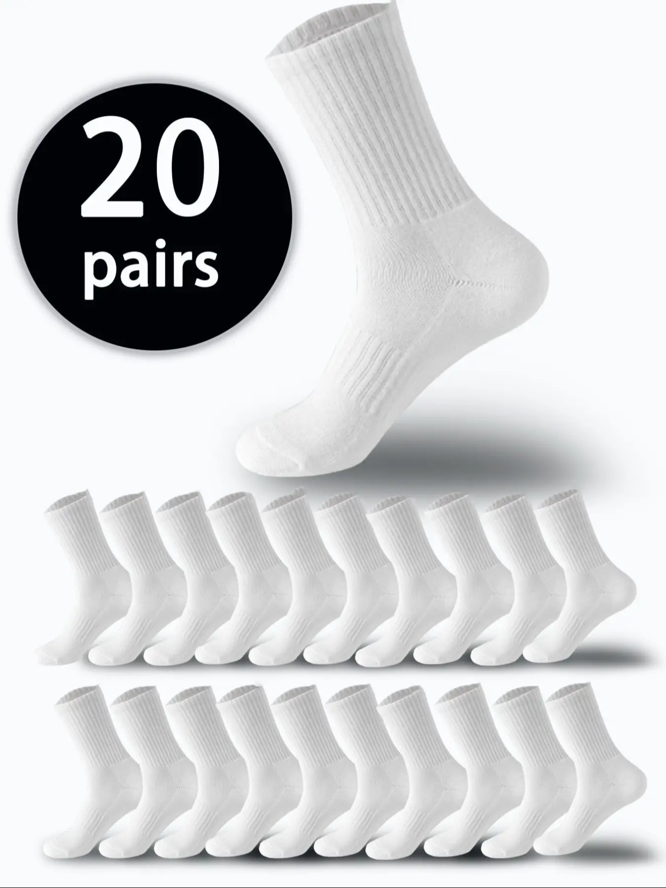 20 Men's Mid-Calf Socks, High-Elastic Casual Socks, Soft Elastic Comfortable Breathable Fabric Socks, Suitable for Daily Wear by Men and Women, Simple and Comfortable Unisex Mid-Calf Socks, All Season Socks