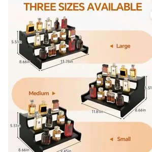 9.4in Wooden 3-Tier Perfume Cologne Organizer Stand with Anti-Slip Washers Black Display Riser for Fragrances Makeup Figures Desserts