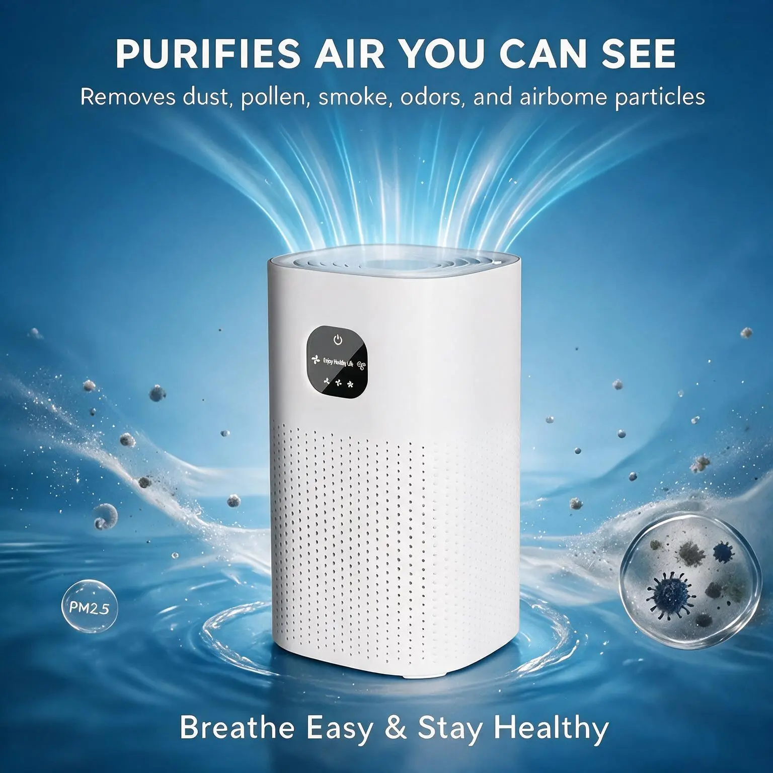 HEPA Filter Portable Air Purifier, 3-Speed Touch Control Low-Noise Air Cleaner for Home Bedroom