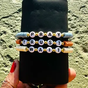Pray.Trust.Wait Heishi beaded bracelets.