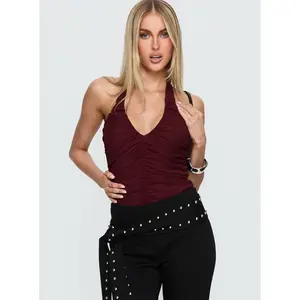 Eye Candy Ruched Bodysuit Burgundy