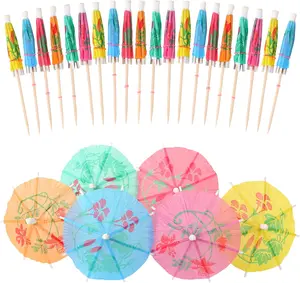 30 pcs Cocktail Umbrella Parasols Picks, Colorful Paper Drink Umbrella Toothpicks Cupcake Toppers Sticks for Tropical Hawaiian Party Decorations Supplies, Assorted Colors