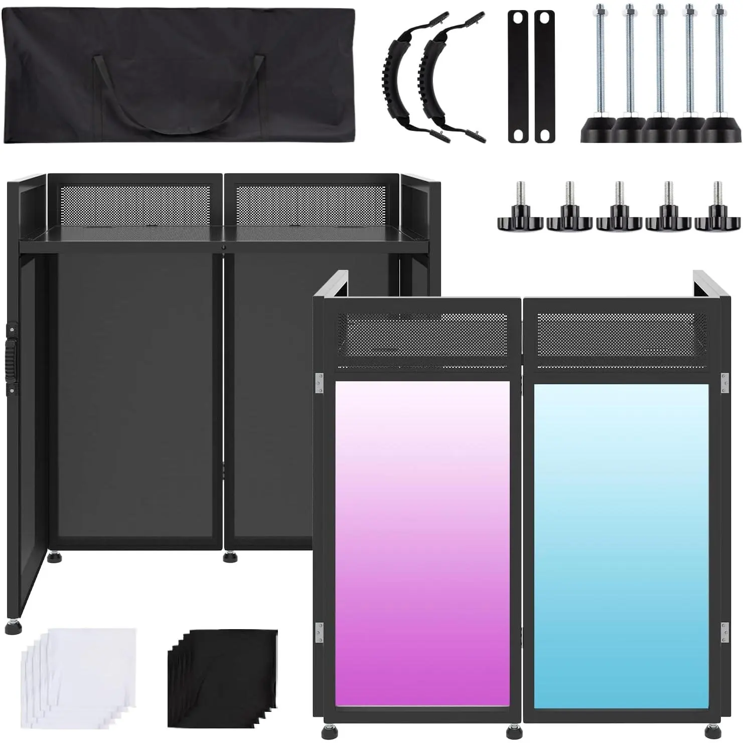 Portable Detachable DJ Facade Booth Table (40"x20") - Portable Folding, Lightweight Home Outdoor Furniture DJ Booth Station with Black/White Scrims & Carrying Bag for Shows, Parties, Portable Folding Table