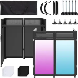 DJ Facade Booth Table 40" x 20" - Portable Detachable DJ Booth Table Station with Black/White Scrims & Carry Bag for Show, Party, Gathering