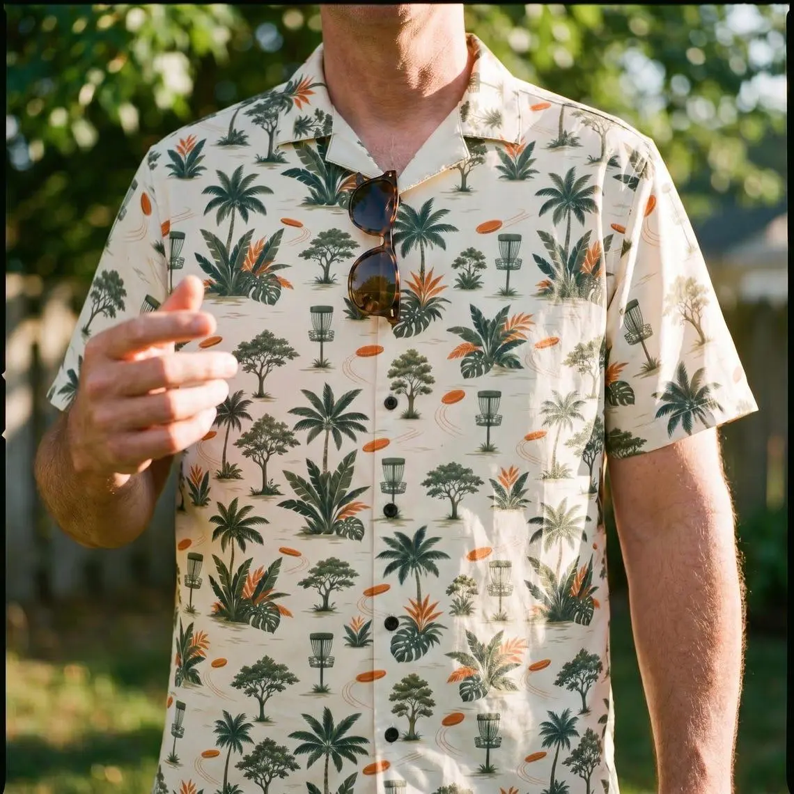 Disc Golf Hawaiian Shirt, Tropical Frolf Aloha Button Up, Disc Golf Dad Gift, Frisbee Golf Shirt, Fathers Day Disc Golfer Gift