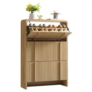 [Brandday][Memorialday] AMERLIFE Shoe Cabinet with 3 Flip Drawers, Fluted Shoe Organizer with Adjustable Shelf for Space-Saving, Freestanding Shoe Storage Rack for Entryway, Hallway