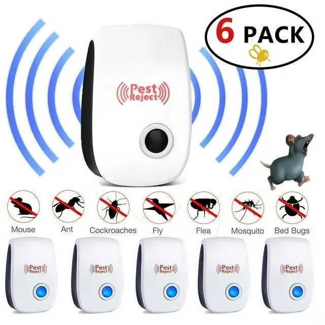 6-Pack Electronic Ultrasonic Pest Repellent - Indoor Home Safe Technology Pest Control for Basement, Bedroom - Ant and Roach Repellent Multi-Insect Solution Eliminates Flies, Mouse, Rodent, Spider - All Seasons Warehouse Use - Ideal Gift for Loved Ones, R