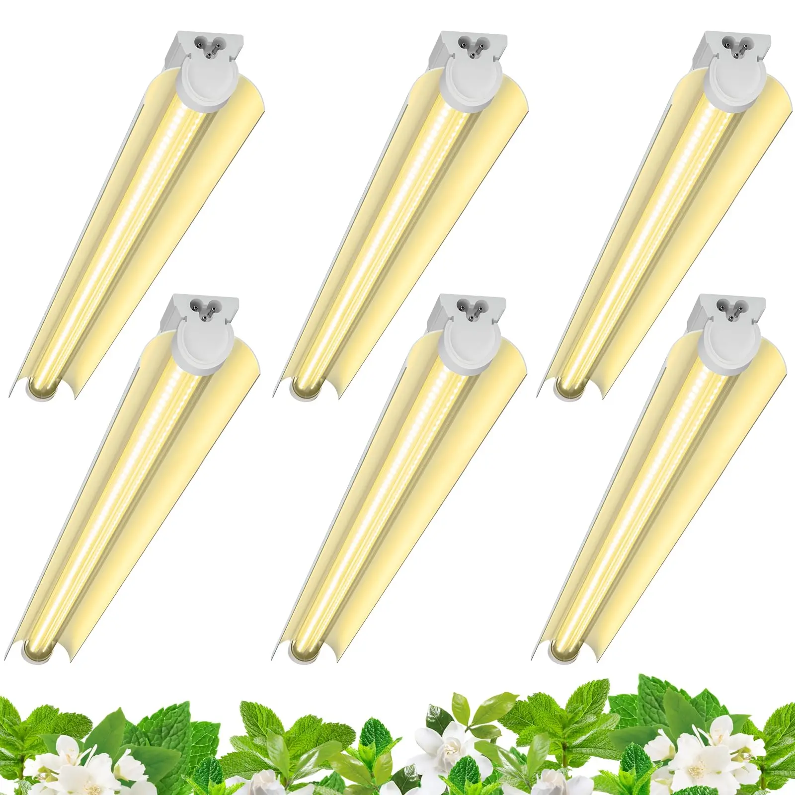 Barrina T8 3ft Full Spectrum LED Grow Light Strips, 6-Pack 180W (6x30W, 1000W Equivalent) Energy Efficient Linkable Aluminum Shell Lights for Indoor Plants, Greenhouse, Yellow, 180W(6 X 30W, 1000W Equivalent)