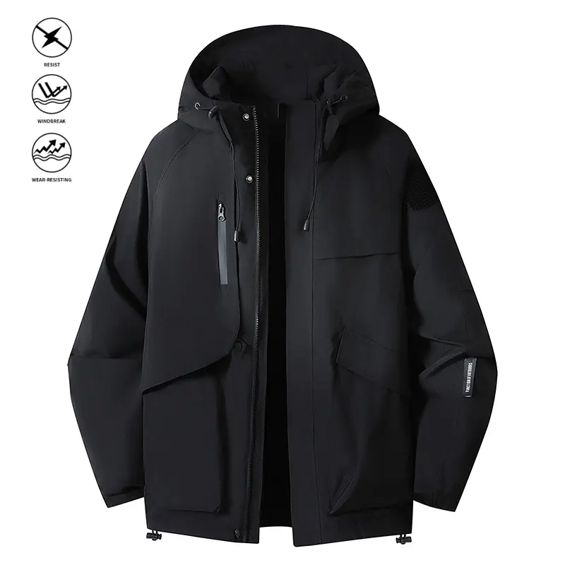 Women’s Spring/Autumn Hooded Rain Jacket, Raglan Sleeves, Multi‑Pocket Cargo Design, Adjustable Hood & Hem, Windproof and Water‑Resistant, Zip‑and‑Button Closure Coat for Hiking and Commuting