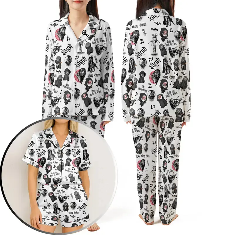 Rock Band Satin Pajama Set, Sl33p T0k3n Inspired Sleepwear, Music Fan Lounge Wear, Alternative Concert Nightwear, Gift for Her