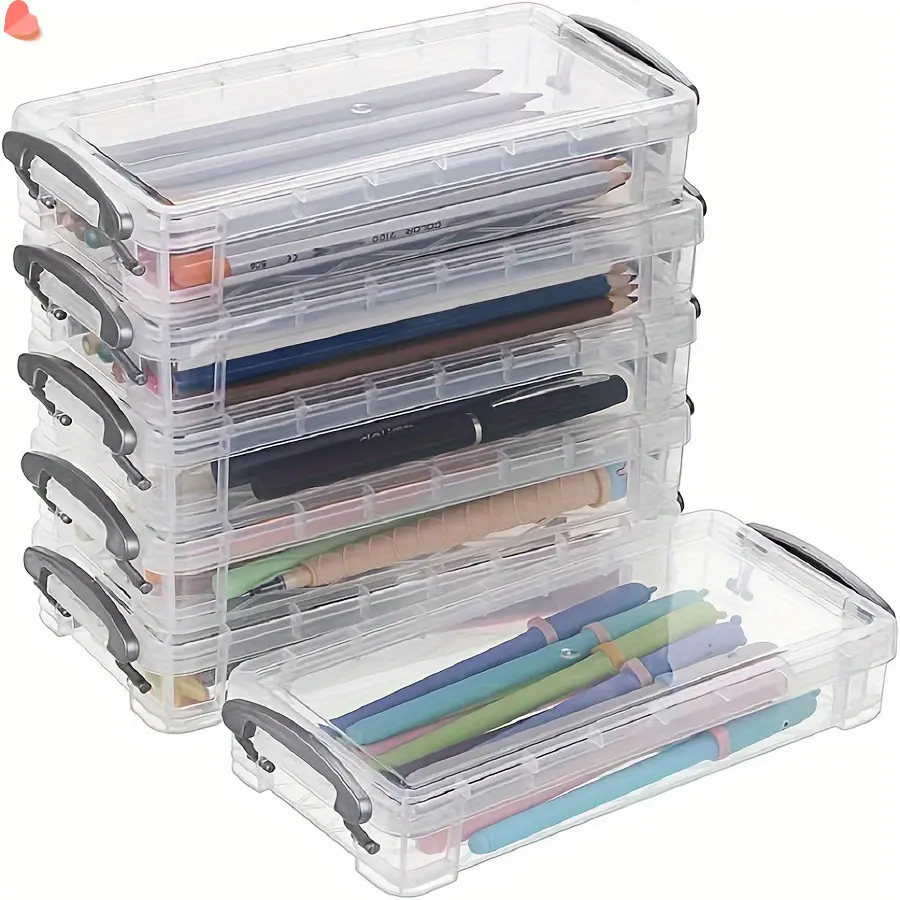 3pcs Black Transparent) Large Capacity Pencil Case, Office Supplies Storage Box, Paintbrush And Pencil Storage Box, Watercolour Pencil Container, Painting Tools