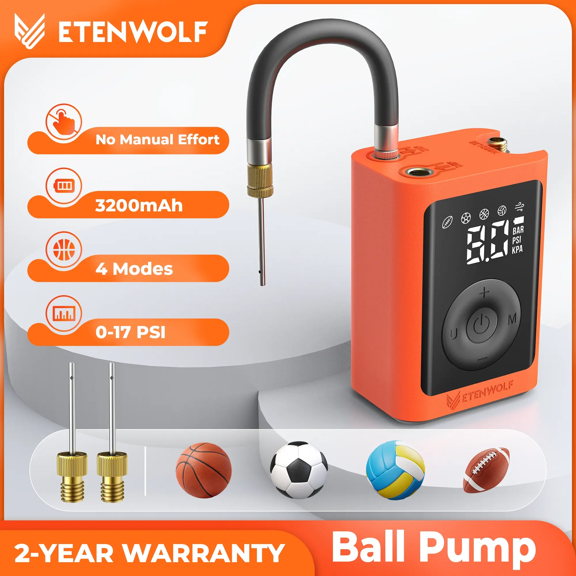 Electric Ball Pump with Auto Stop, ETENWOLF P300 Plus Ball Inflator with Pressure Gauge & Deflation for basketball, Soccer, Football & Volleyball Sportsball Ball Set tiktokshopspringglowup,summervibes Training Equipment Deflate outdoorfun Portable,summerw