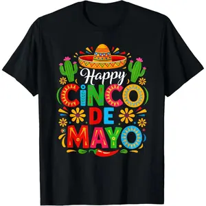 100%cotton Happy Cinco de Mayo Fiesta Mexican Party 5 De Mayo Men Women T-Shirt