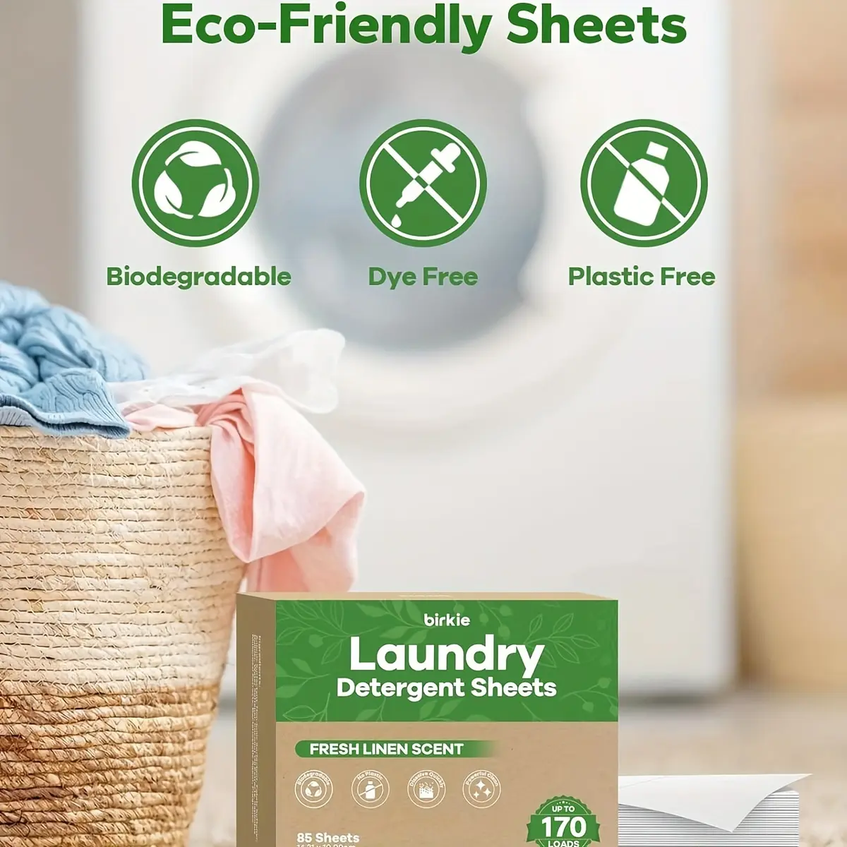 85 Pieces of Washing Powder (170 Times), Laundry Sheet Detergent Environmentally Friendly, No Liquid Technology Washing Machine Bed Sheet Detergent, No Plastic Kettle Laundry Soap Pieces (Fresh Linen Fragrance) Household Scented