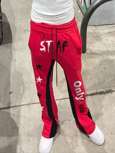 Men's Letter Embroidered Drawstring Waist Flare Casual Sportswear Pants, Casual Loose Fit, Fall Winter, All Seasons, Comfortable Fashion, Athleisure Style Bottoms