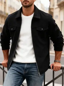 Men's casual workwear fitted jacket with zipper closure and multiple pocket decorations, light business collar jacket with durable woolen fabric, long sleeves, suitable for daily, work travel, outdoor leisure and formal wear - Spring and Autumn Coats