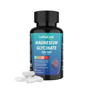 Luckycare Magnesium Glycinate 500mg, 60 Capsules for Sleep, Stress, Relaxation, Nerve, Muscle, Bone, Heart Health Supplement - Edible Vitamins Healthcare Dietary Fitness Bathroom