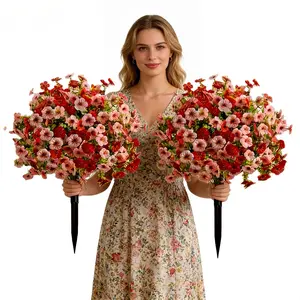 2 Piece Set Realistic Standing Plant Arrangement & Matched Fake Flowers Sun-Resistant Silk Material Spring Summer Decor Indoor Space