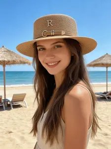 Women's Fashion Lightweight Sun Hat, French Style Summer New Arrival, Flat Top Straw Hat for Outdoor Activities, All-Season Suitable Gift