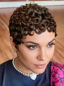 Human Hair Short Curly Pixie Cut Wig, Dark Wavy Wig, Full Machine Made Daily Wear Wigs for Women, Stylish & Comfortable, Afro Curly Wigs