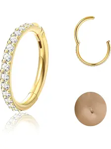 14G Titanium Belly Button Piercing Hoop Ring Hypoallergenic CZ Glitter Helix Piercing Earrings Silver Gold Belly Button Piercing Pregnancy, Titanium