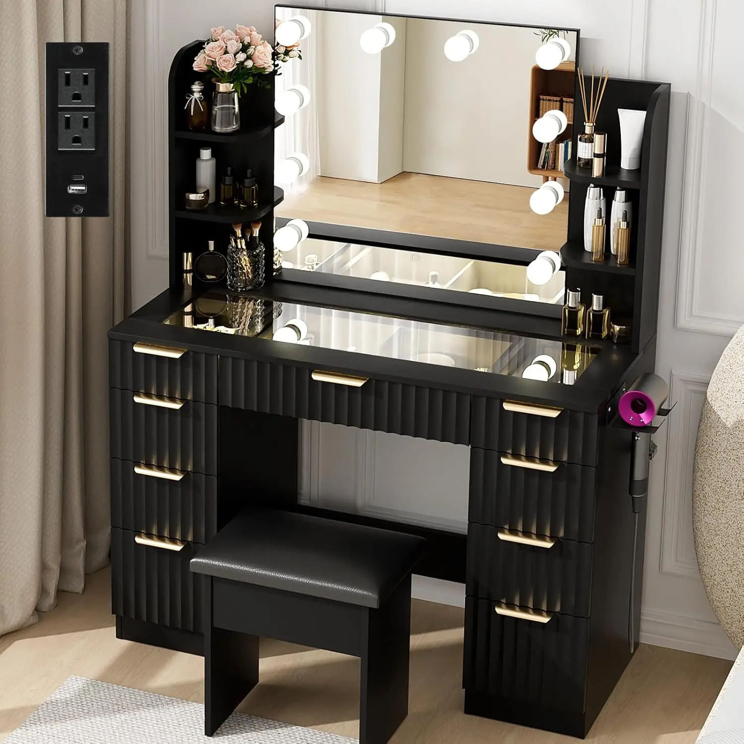 Light Bulbs with stool-Black