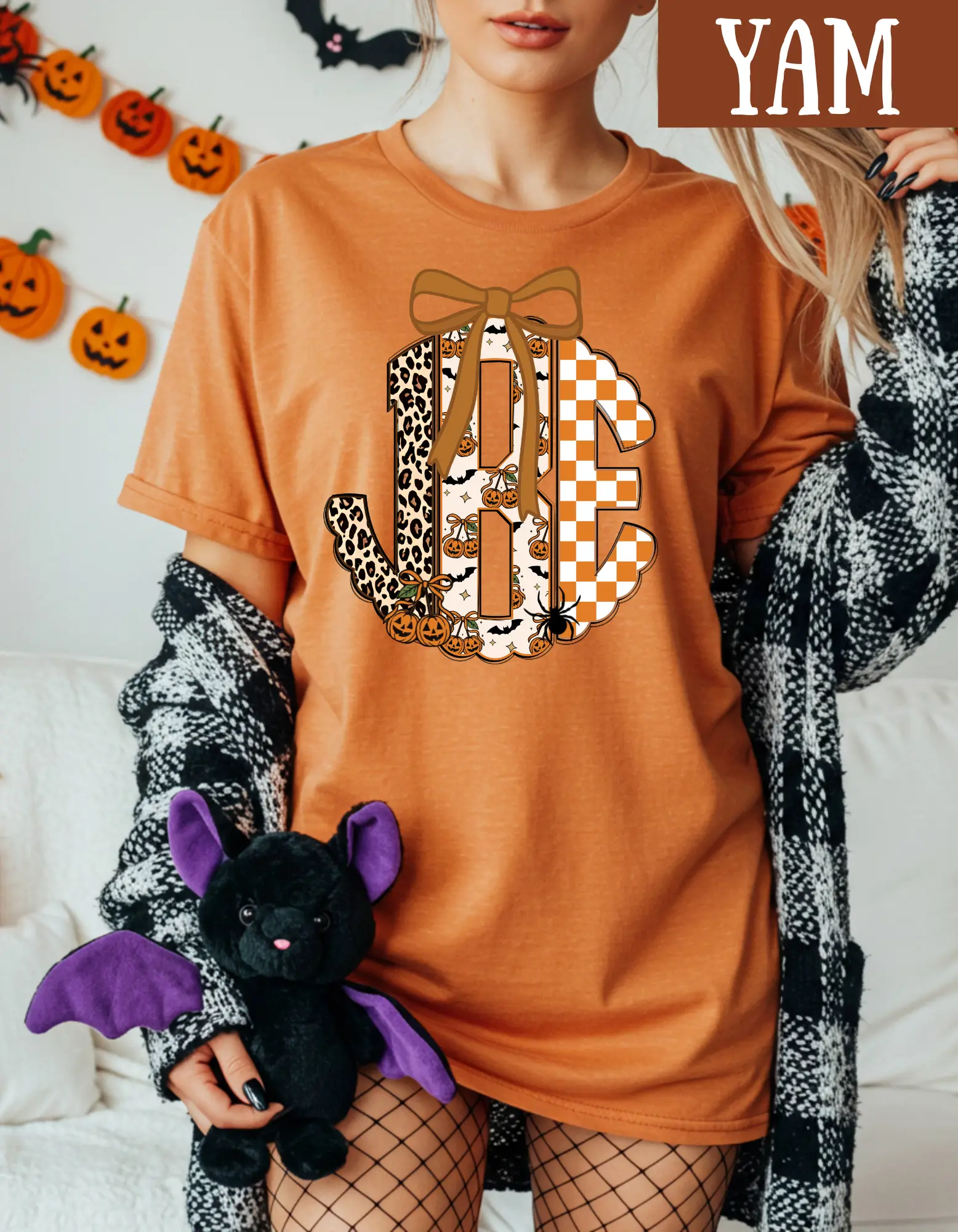Adorable Halloween Checkered Monogram Comfort Color T-shirt BLC
