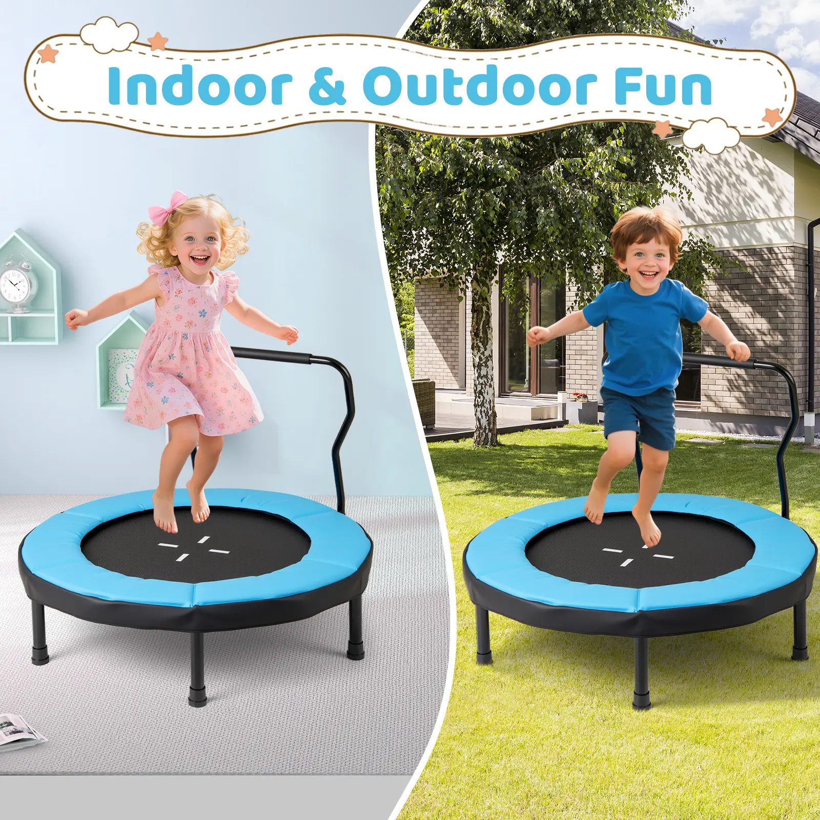 COSTWAY - 40 Inch Trampoline for Kids Indoor Outdoor Fitness Trampoline-Blue COSTWAY - 40 Inch Trampoline for Kids Indoor Outdoor Fitness Trampoline-Blue