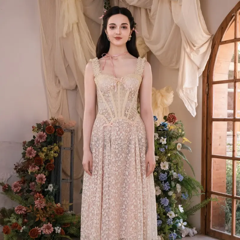 wedding dress with lace bodice and tulle skirt Floral Lace Wedding Dress with Sheer Bodice – loveangeldress main image 1