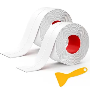 [New Deal] Caulk Tape Waterproof Self Adhesive, 2 Rolls White Caulking Sealant Strip for Kitchen, Countertop, Bathroom, Sink, Bathtub, Toilet, Floor Wall Edge Protector with Sealing Tool (1.5" x 10.5Ft)