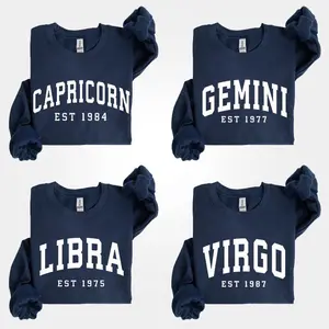 (LEAVE A NOTE OR DM SHOP) Custom Zodiac Sweatshirt - Navy, Personalized Year Astrology Pullover, Unisex Crewneck, Cute Horoscope Birthday Gift, Celestial Sign Outfit 2025 - AG