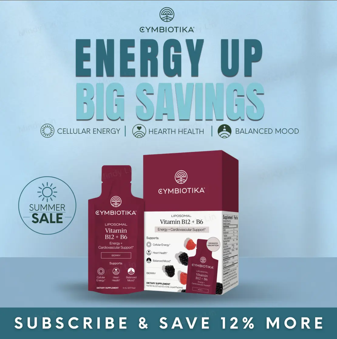 Liposomal Vitamin B12 + B6 | 12 Packets | Energy & Mood Support | Brain & Nerve Health | Methylated Liposomal Formula