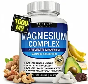 3btxxx - Magnesium Complex 1000 mg Supplement -Contains 8 forms, including Magnesium Glycinate,Magnesium Citrate, supports muscles, bones, energy, andrecovery, vegan, non-GMO, contains 8 highly bioavailableforms - Toplux Vitamin Dietary Edible Fitness