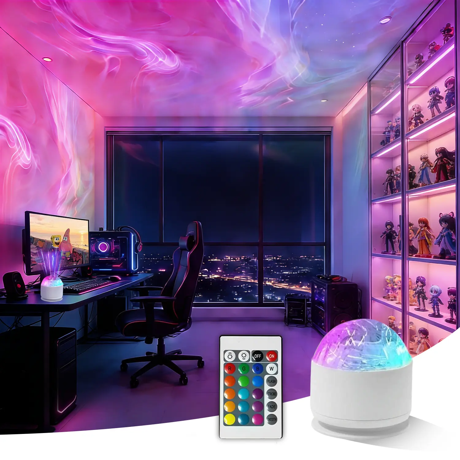 2-in-1 Ocean Wave Projector & Shower Lamp - 16 Color EasterEggLight LED Lights for Bedroom,3D Water Ripple Effect,USB Powered Remote Control Mood Lighting tiktokshopsummersale