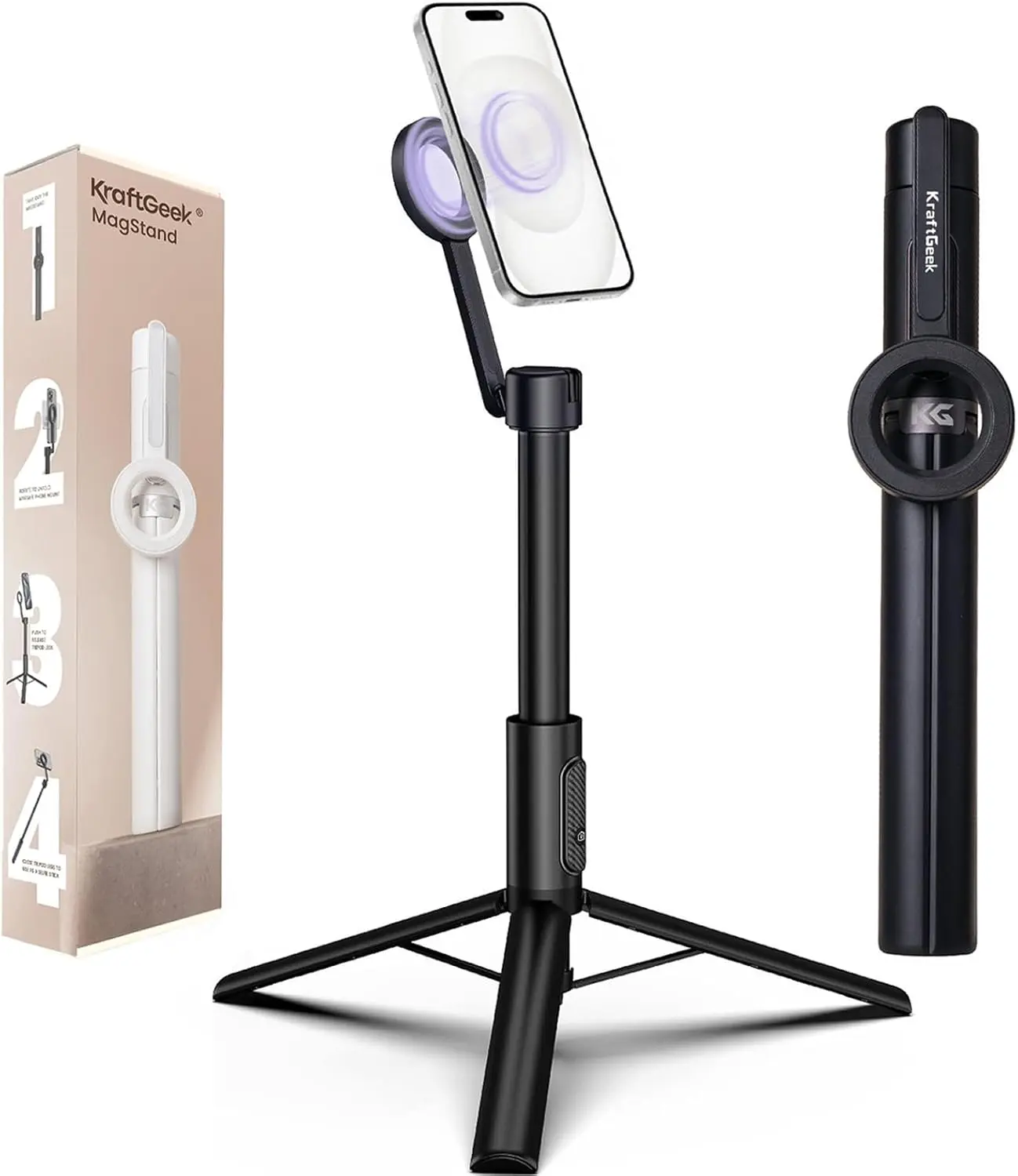 Magnetic Phone Tripod for iPhone, 64" Selfie Stick for Magsafe | N52 Magnetic Mount, Reinforced Aluminum, Portable Cell Phone Tripod Stand with Remote for Travel & Video Recording
