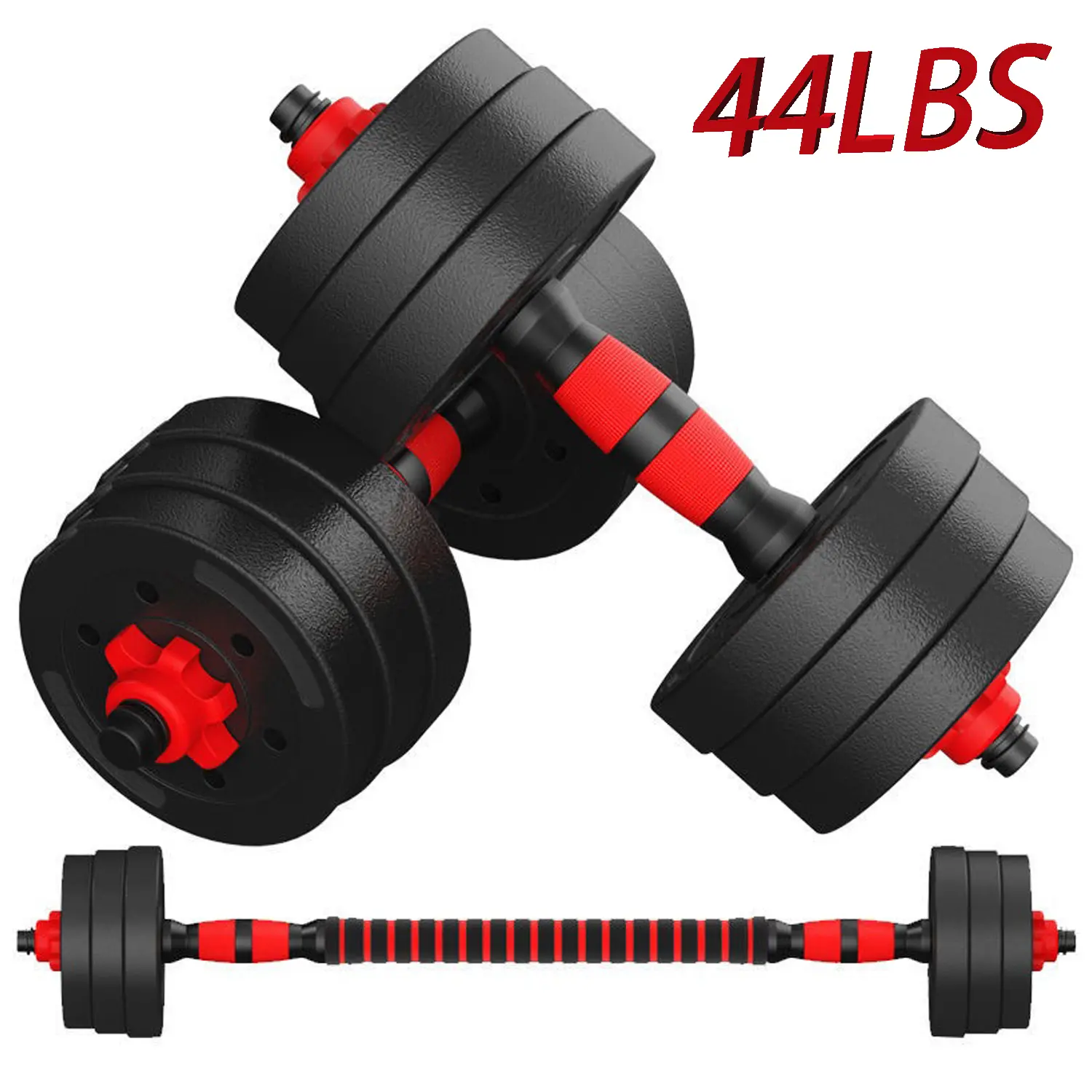 Adjustable Dumbbell Set, 44 lbs Free Weight Set with Connector for Barbell, Dumbbells, Push-Up Options, Fitness Exercises for Home Gym Suitable Men/Women