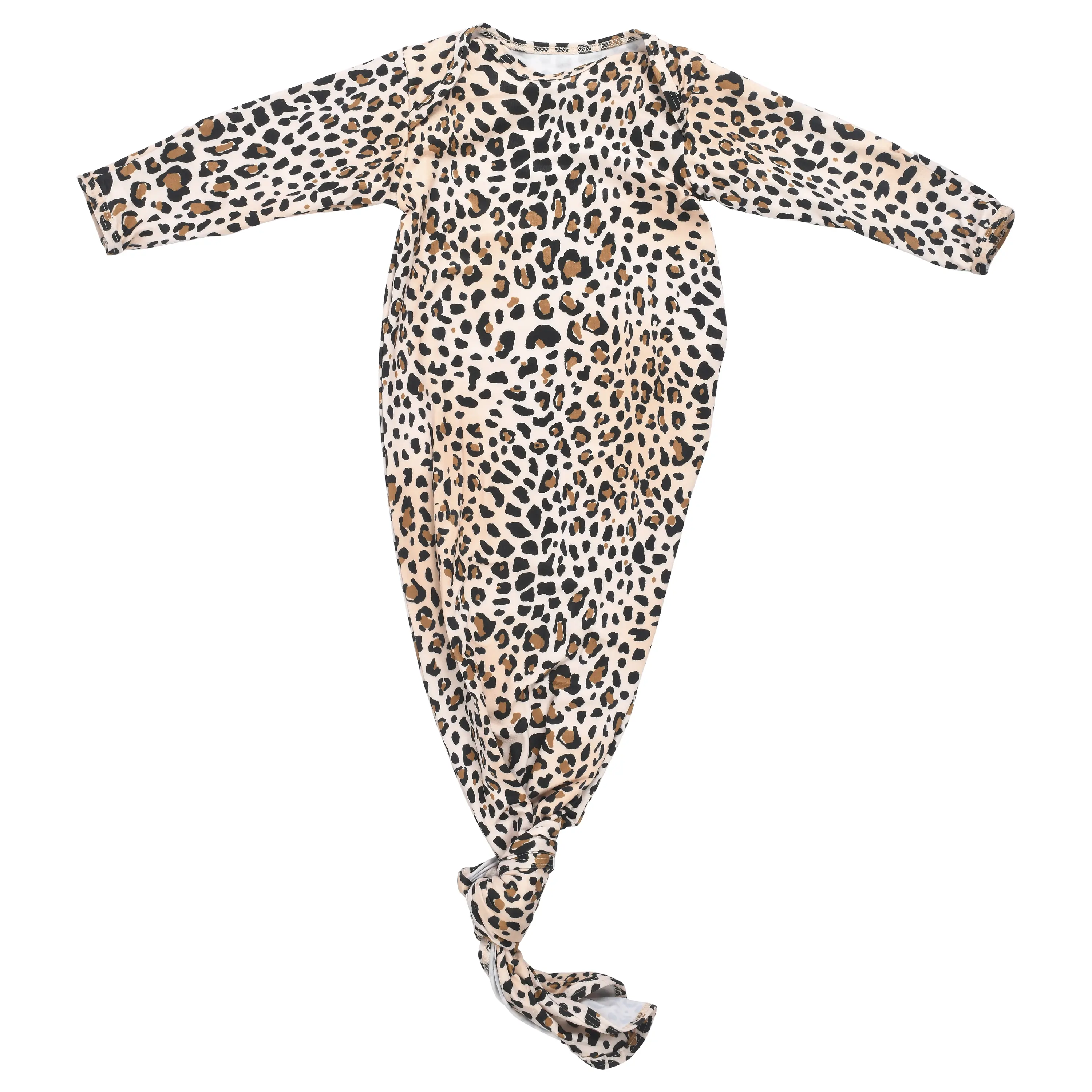 Three Little Tots Leopard Print Knotted Newborn Baby Gown Sleeper - Perfect for Baby's First Night Sleep